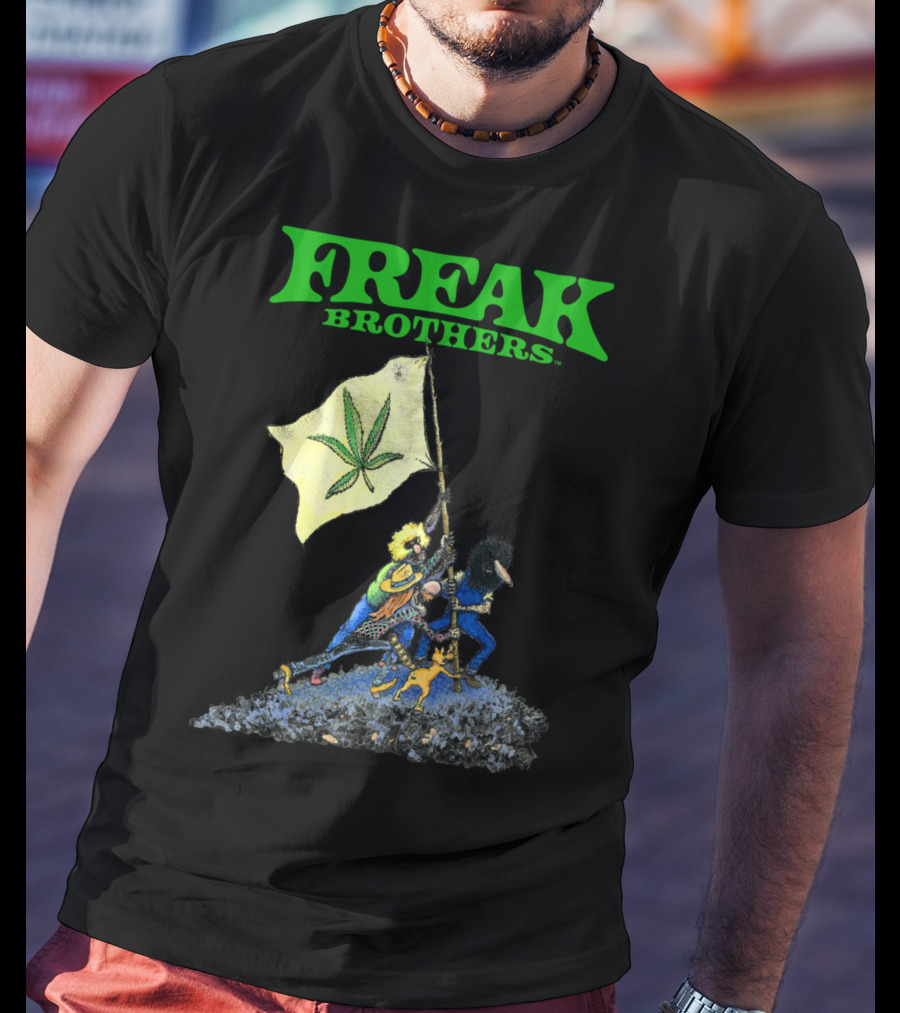 Freak Brothers Raise The Flag Cannabis Leaf Iconic Comic T-Shirt