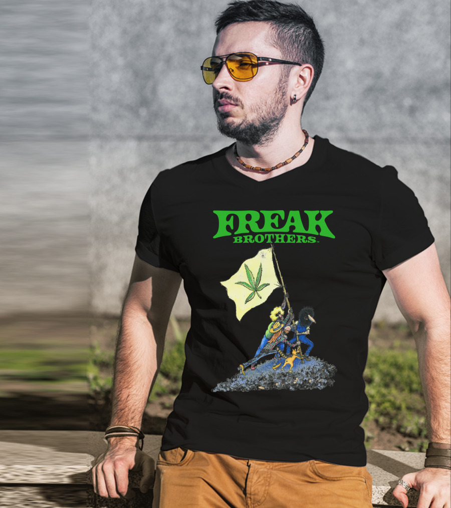 Freak Brothers Raise The Flag Cannabis Leaf Iconic Comic T-Shirt