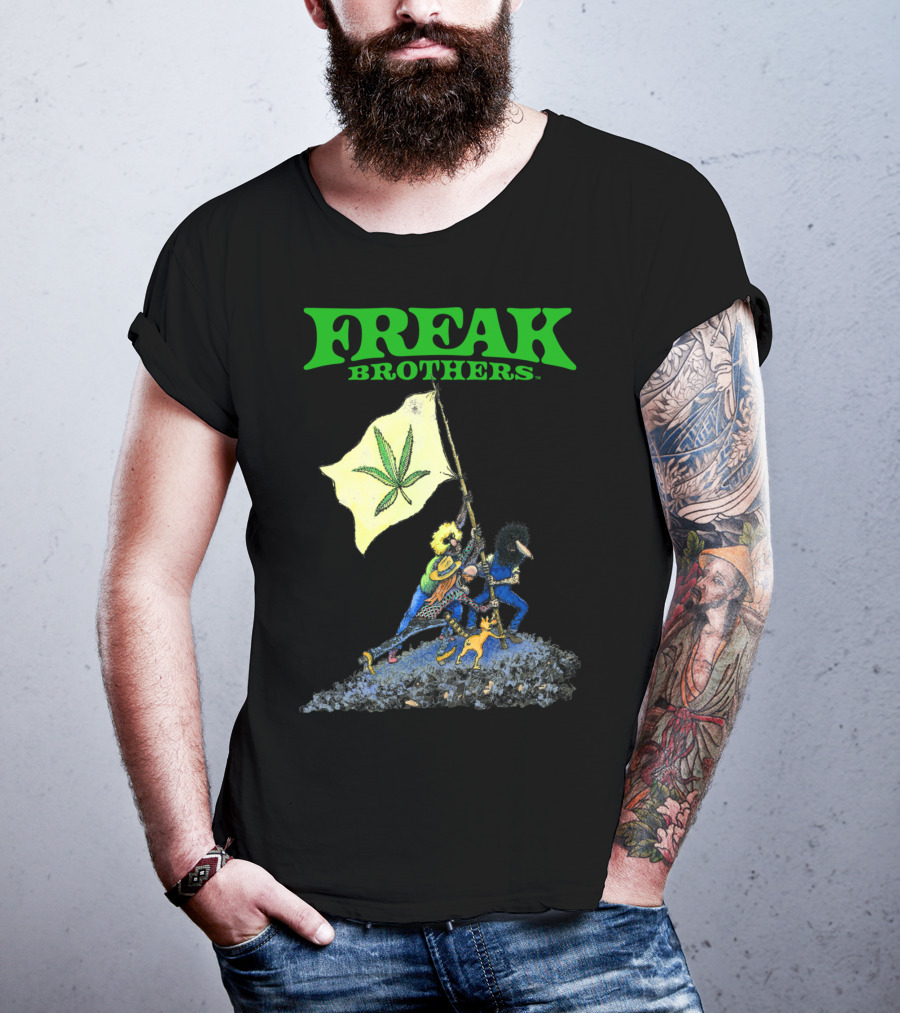 Freak Brothers Raise The Flag Cannabis Leaf Iconic Comic T-Shirt