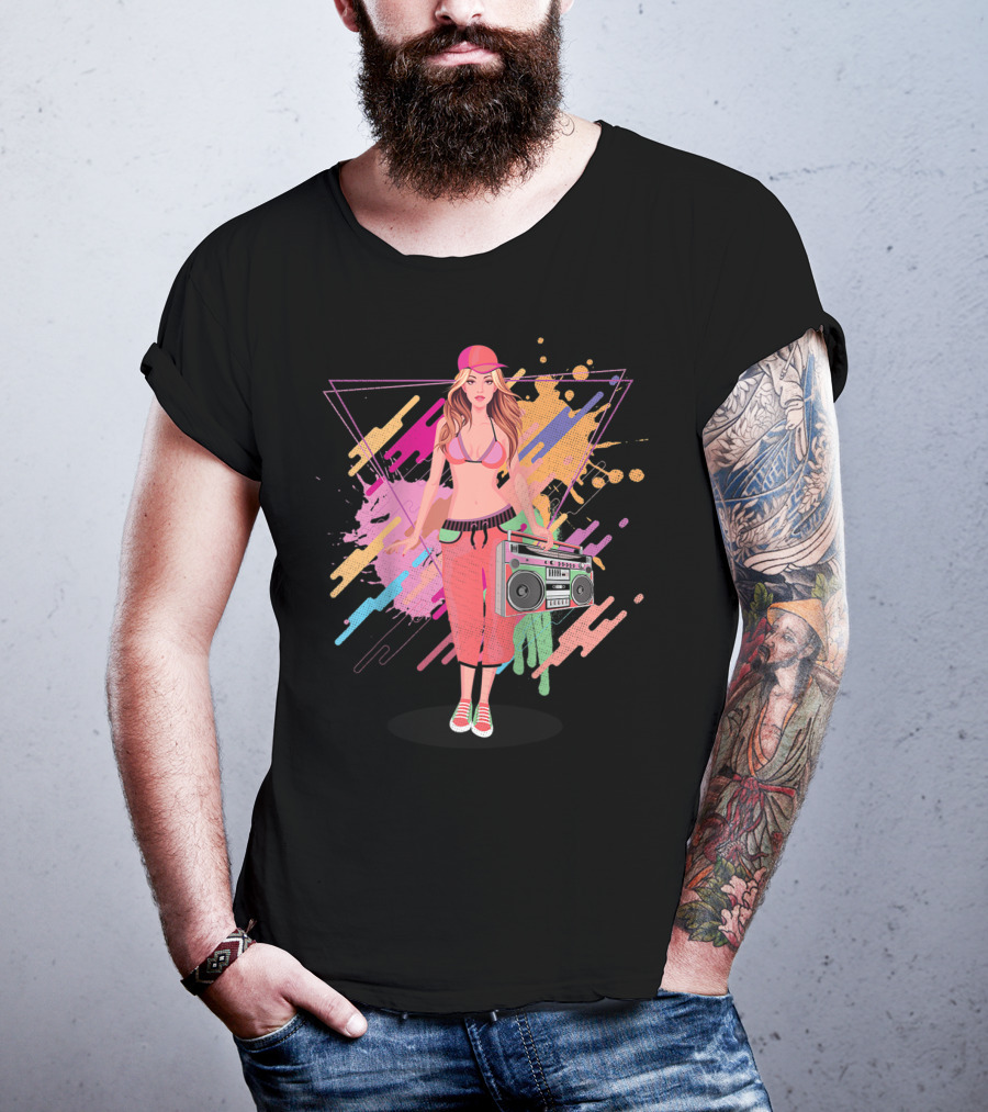 Freestyle Music Street Hip Hop Crew Boombox Girl T-Shirt