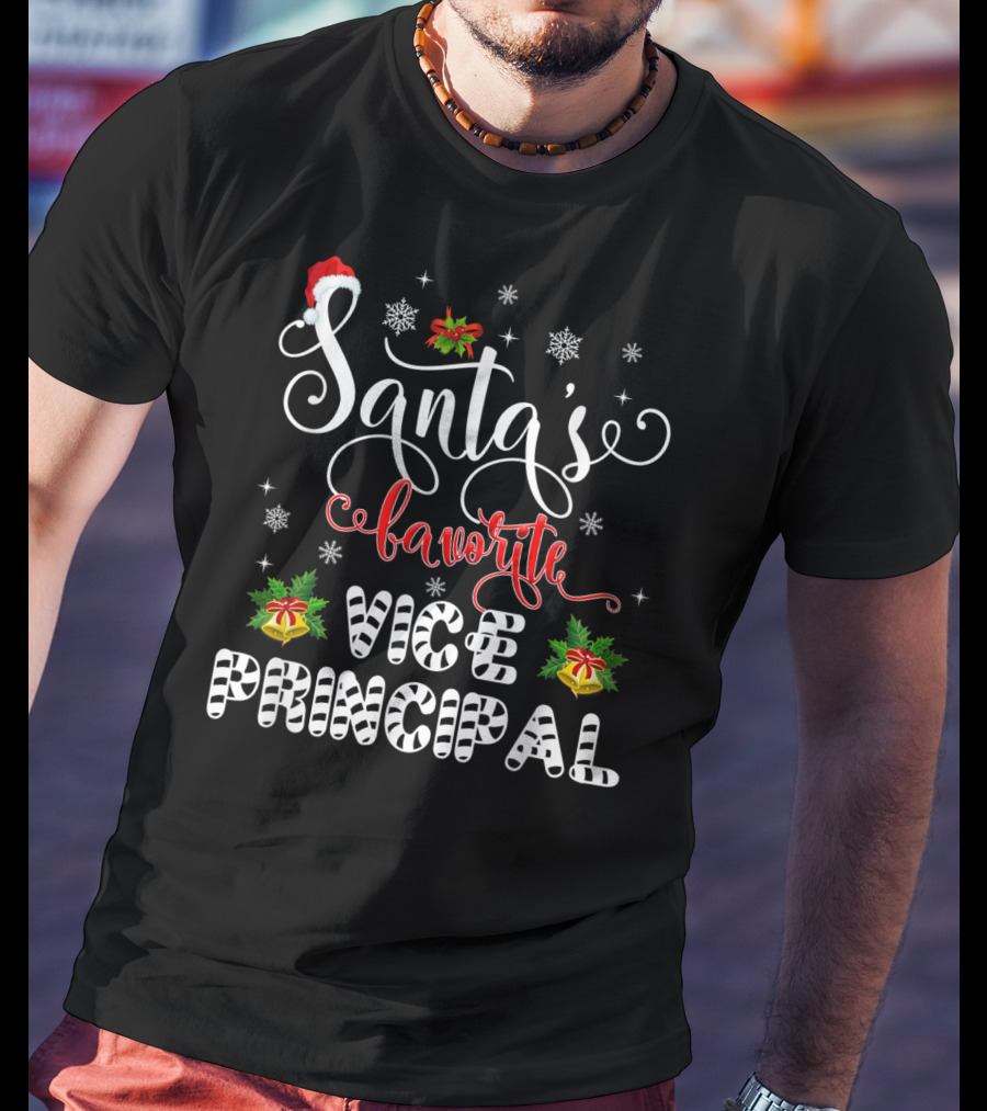 Santa's Favorite Vice Principal Christmas Holiday Snowflakes And Bells T-Shirt