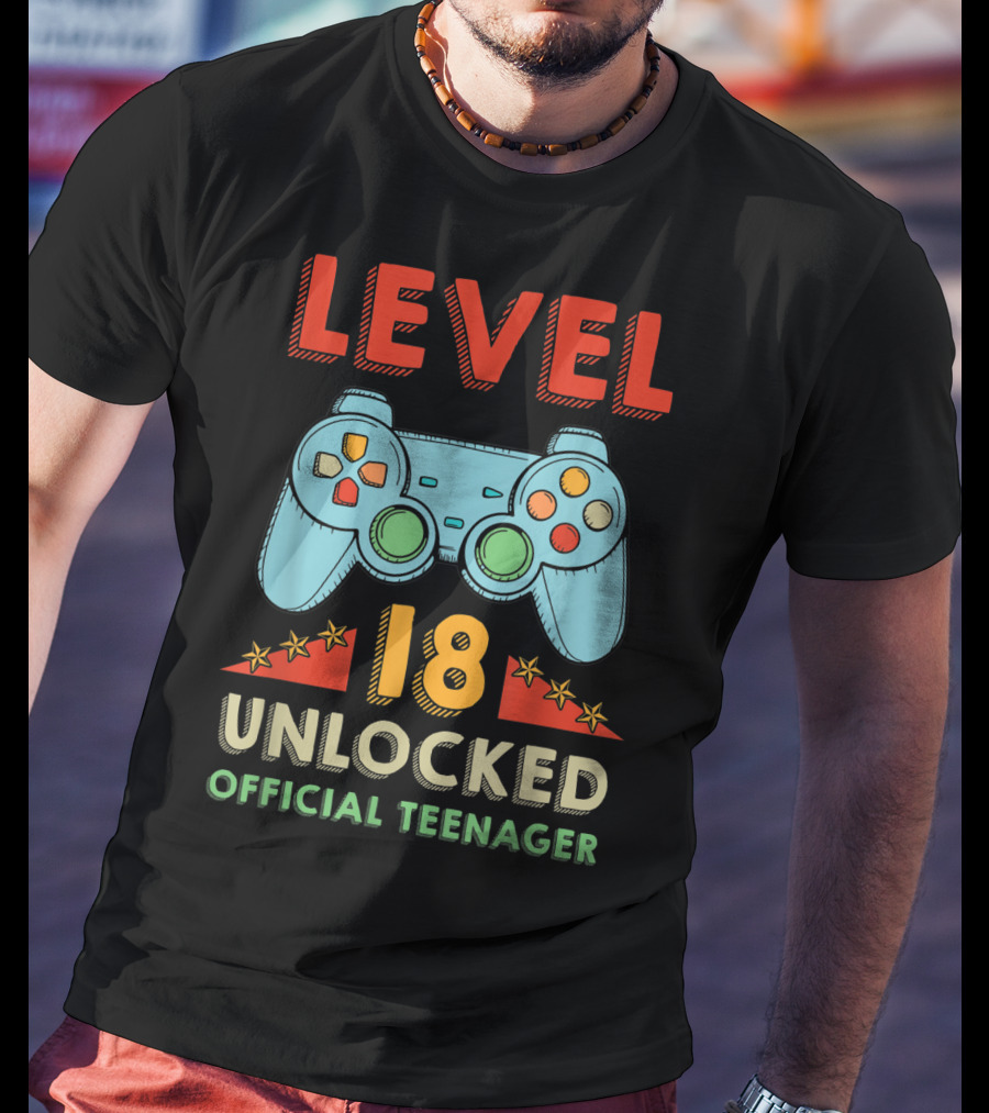 Level 18 Unlocked Official Teenager Gamer Controller T-Shirt