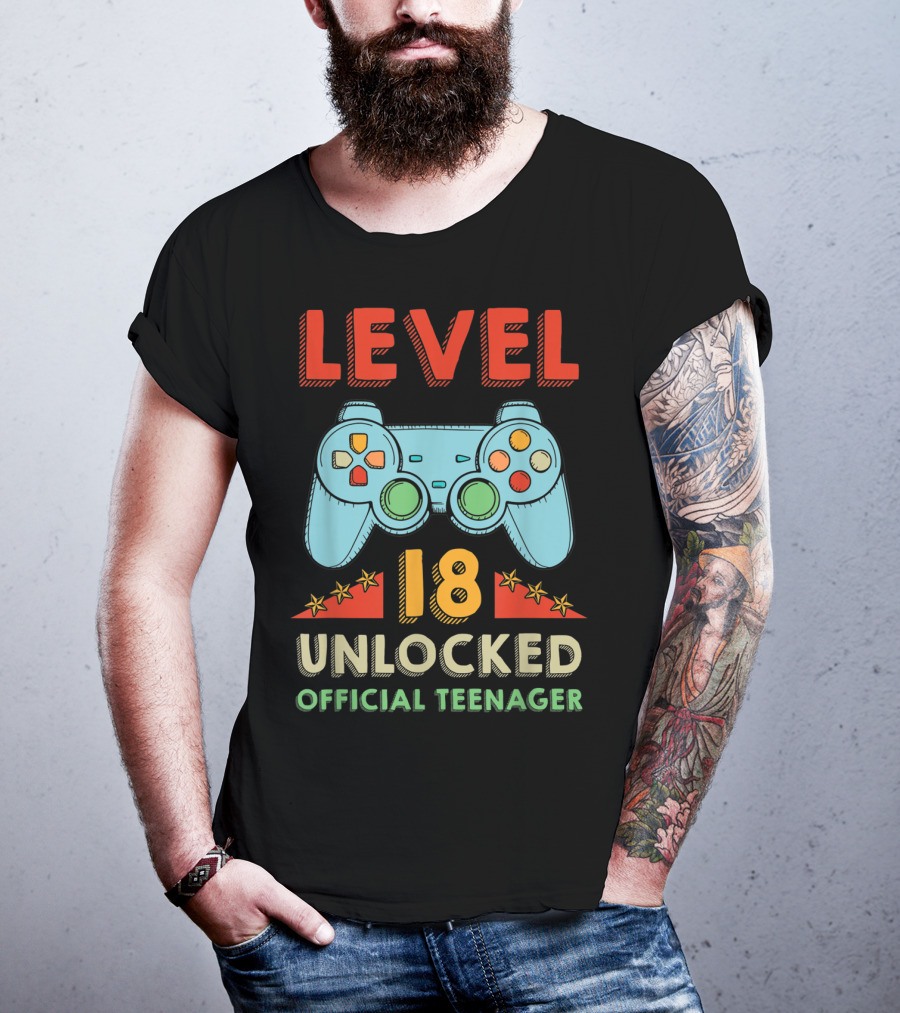 Level 18 Unlocked Official Teenager Gamer Controller T-Shirt