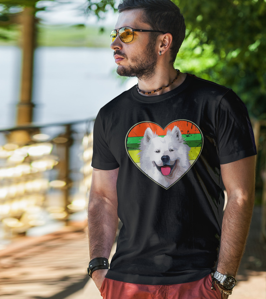 Heart American Eskimo Dog Rainbow Stripes T-Shirt