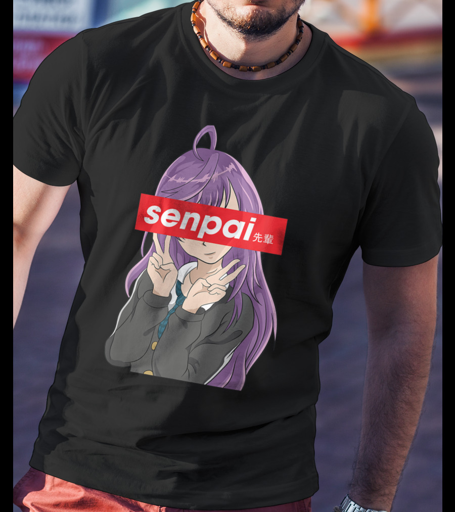 Japanese Anime Girl Senpai Purple Hair Peace Sign T-Shirt