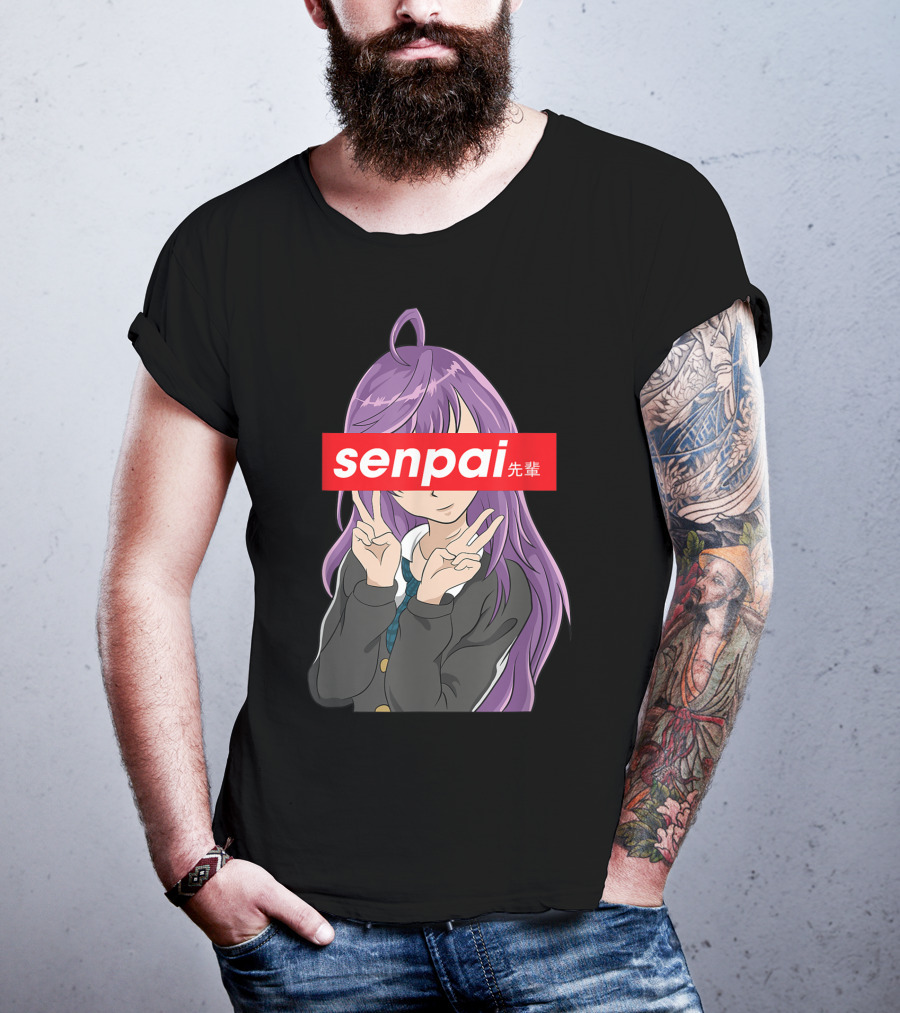 Japanese Anime Girl Senpai Purple Hair Peace Sign T-Shirt