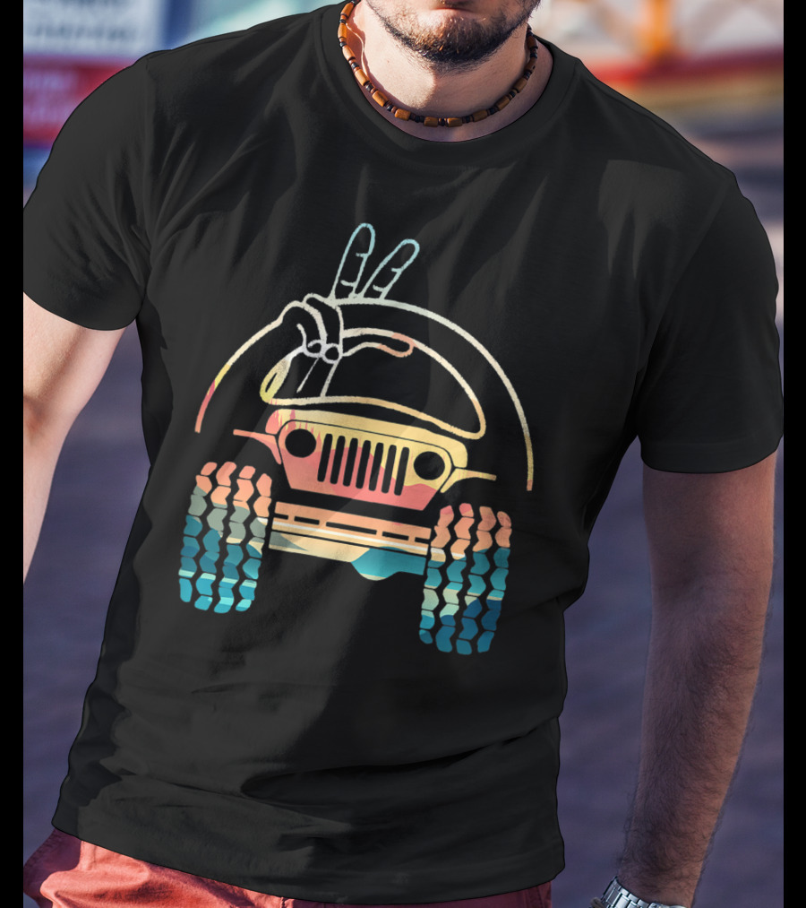 Jeep Lovers Peace Sign Wave Retro Jeep T-Shirt