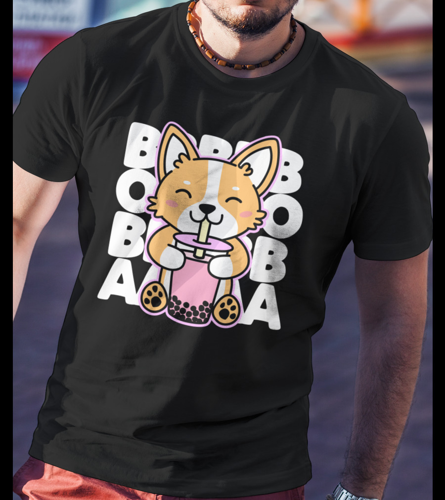 Kawaii Anime Corgi Boba Tea Cute Dog T-Shirt