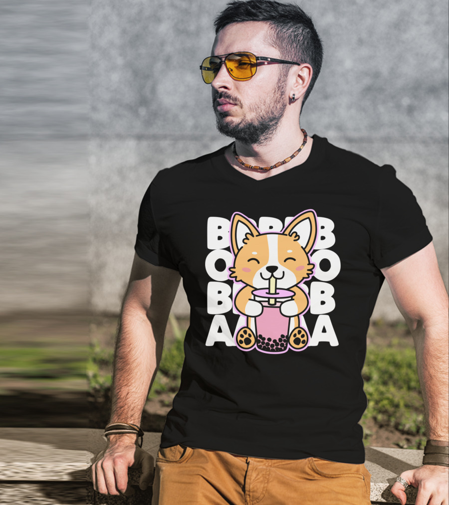 Kawaii Anime Corgi Boba Tea Cute Dog T-Shirt