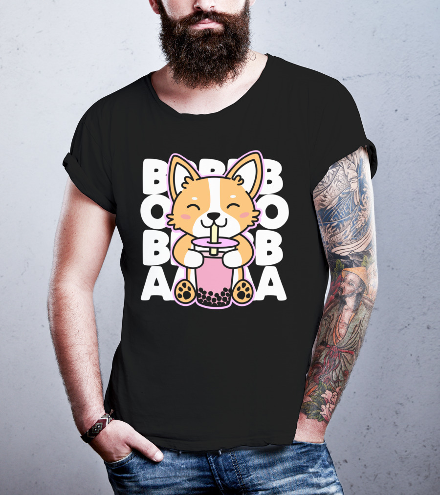 Kawaii Anime Corgi Boba Tea Cute Dog T-Shirt