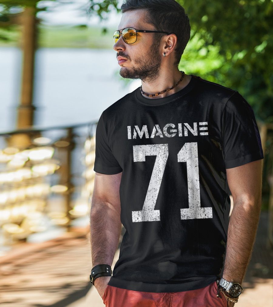 IMAGINE 71 Mens White Retro Style Shirt Sportswear T-Shirt