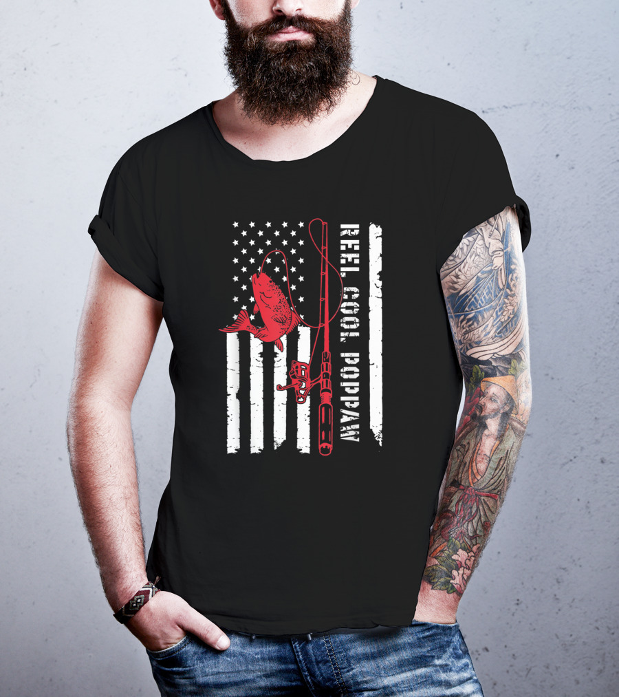 Reel Cool Poppaw Fishing Rod Father American Flag Fish T-Shirt