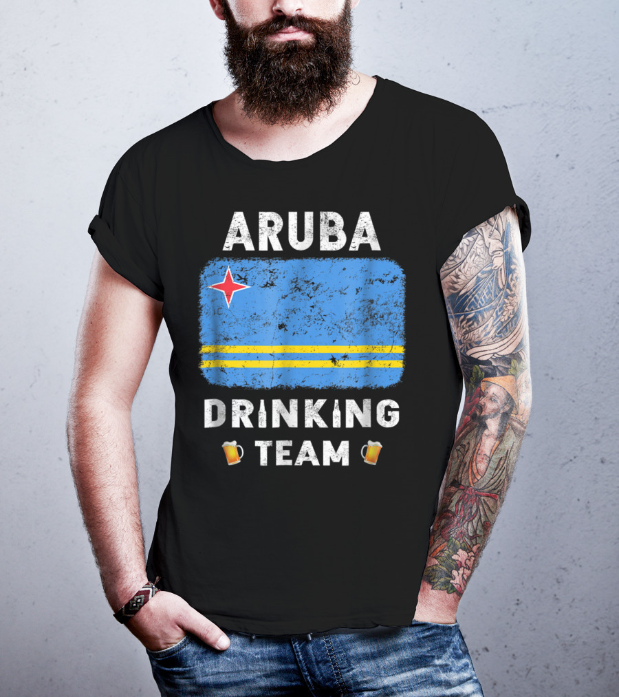 Aruba Drinking Team Country Alcohol Beer Flag And Beer Mugs T-Shirt