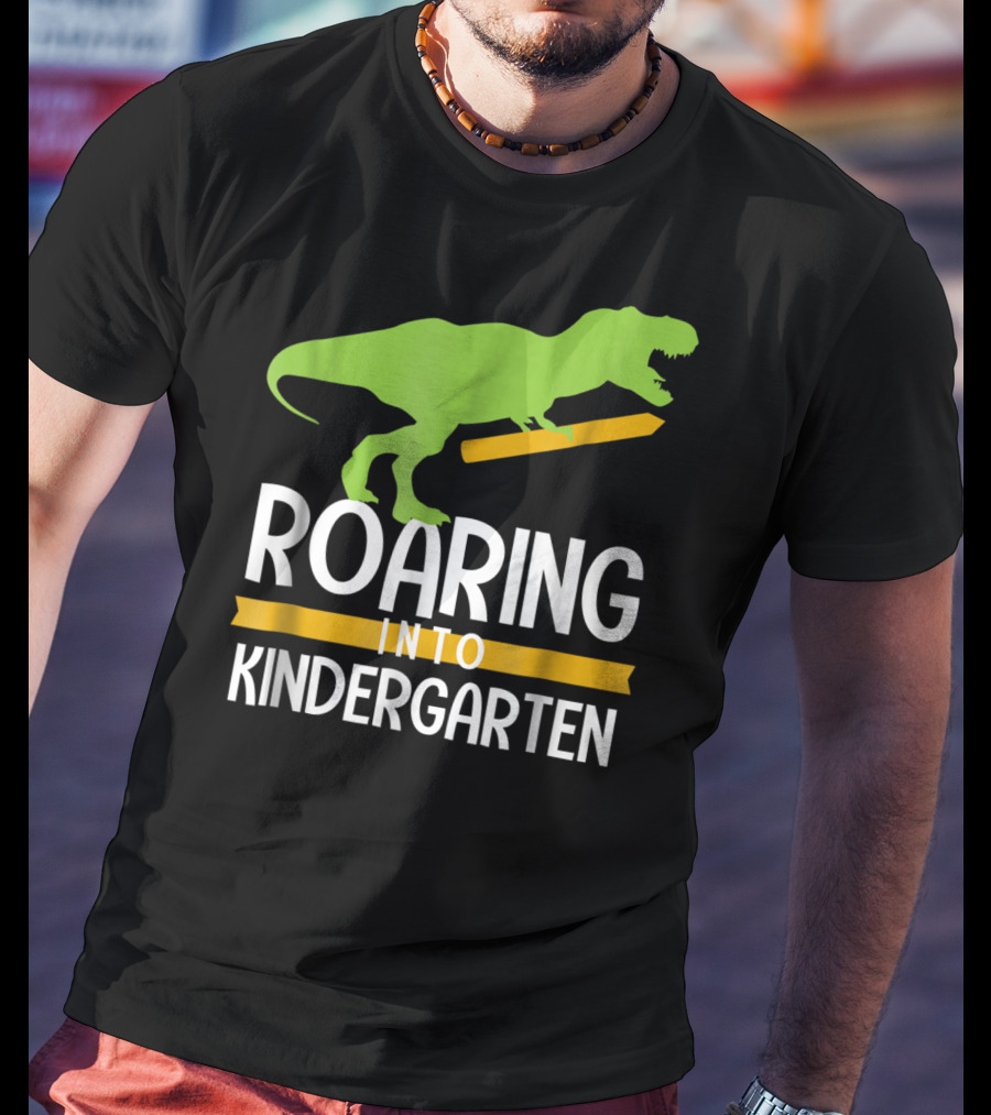Roaring Into Kindergarten Back To School Dinosaur T-Shirt