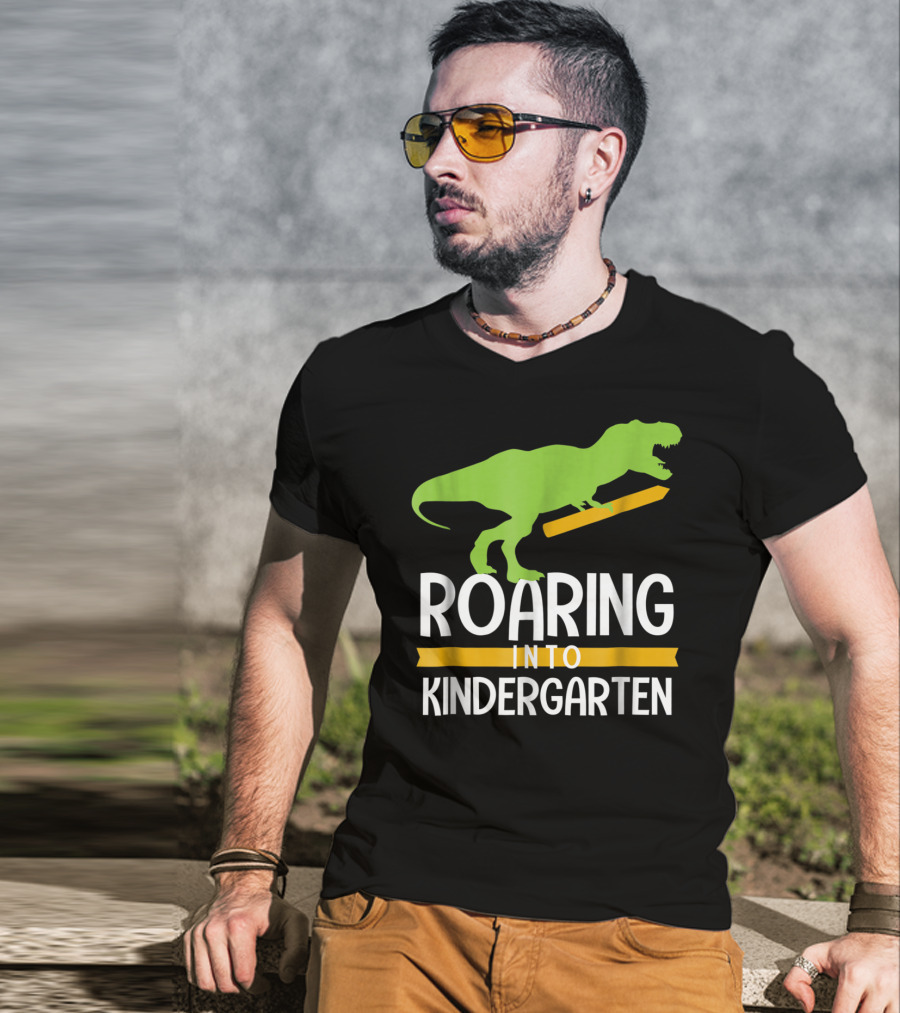 Roaring Into Kindergarten Back To School Dinosaur T-Shirt
