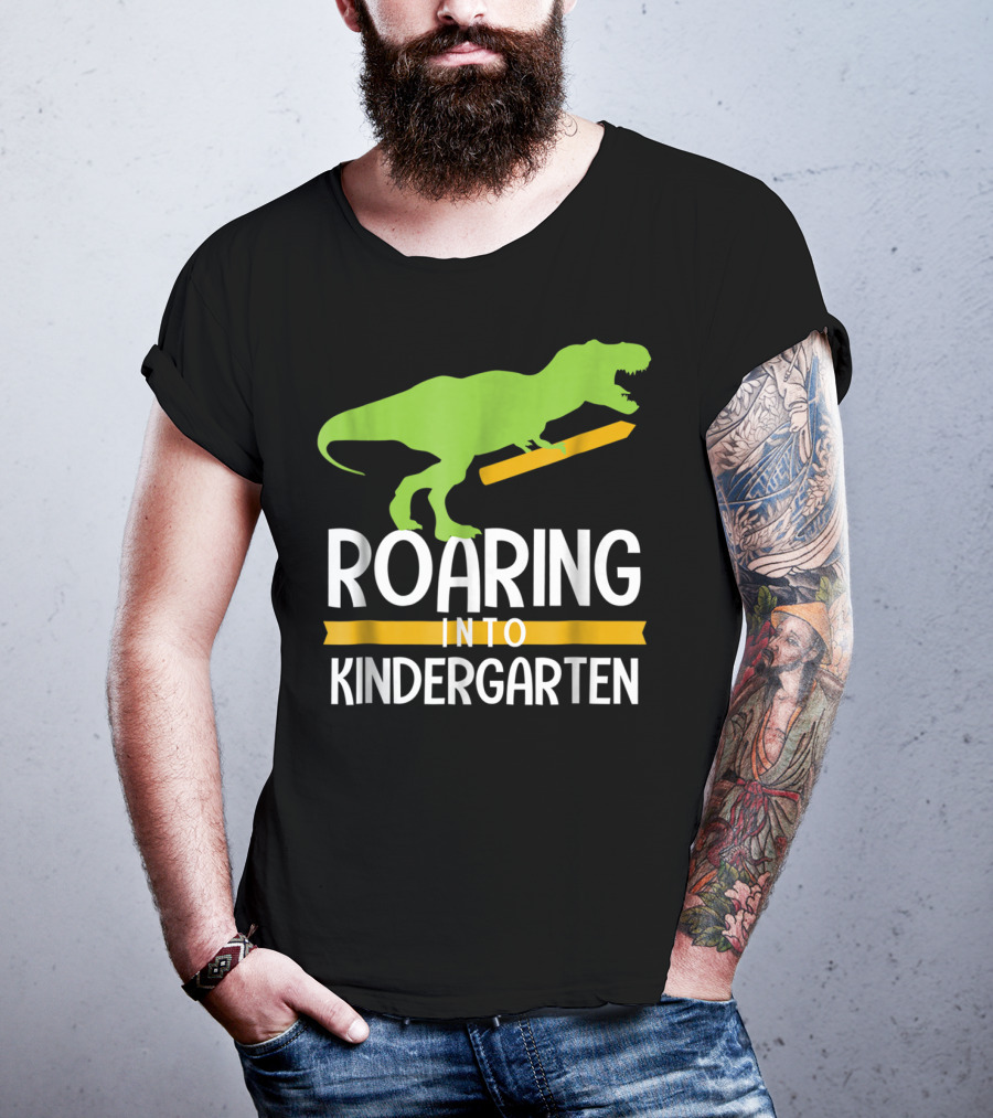 Roaring Into Kindergarten Back To School Dinosaur T-Shirt