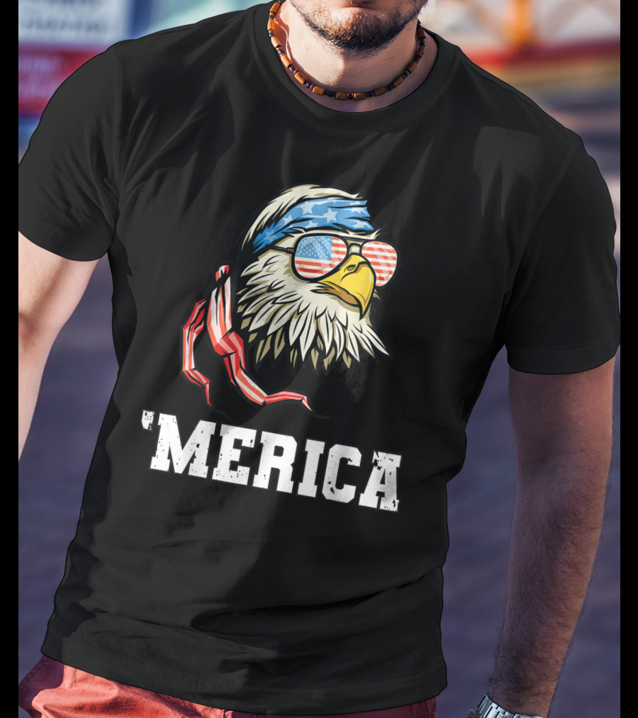 'Merica Bald Eagle USA Flag Bandana And Sunglasses T-Shirt