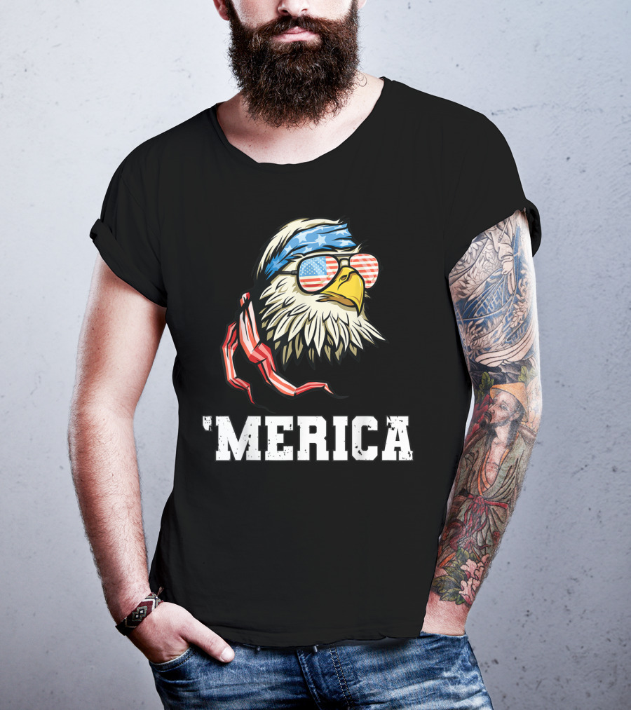 'Merica Bald Eagle USA Flag Bandana And Sunglasses T-Shirt