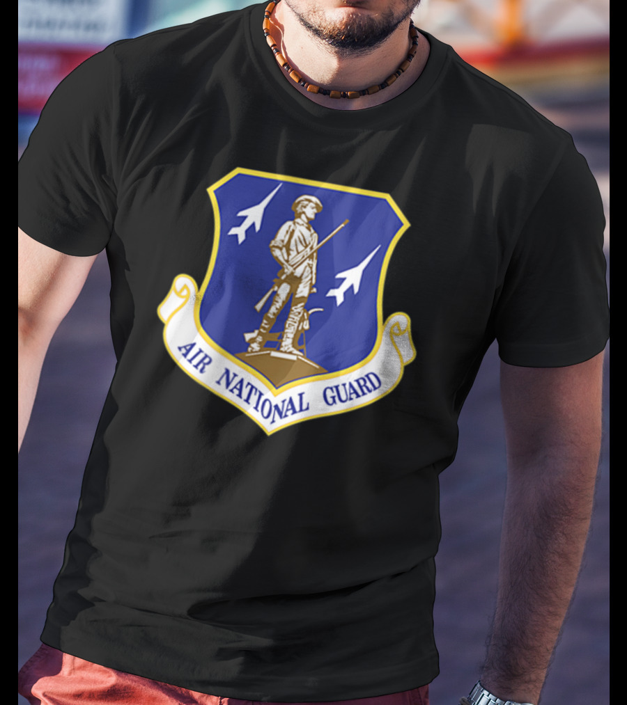 Air National Guard Military Veteran Morale PT Stat Shield Logo With Soldier And Jets T-Shirt