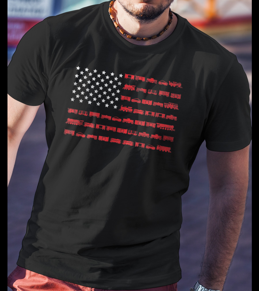 American Flag Train Conductor Stars And Trains T-Shirt