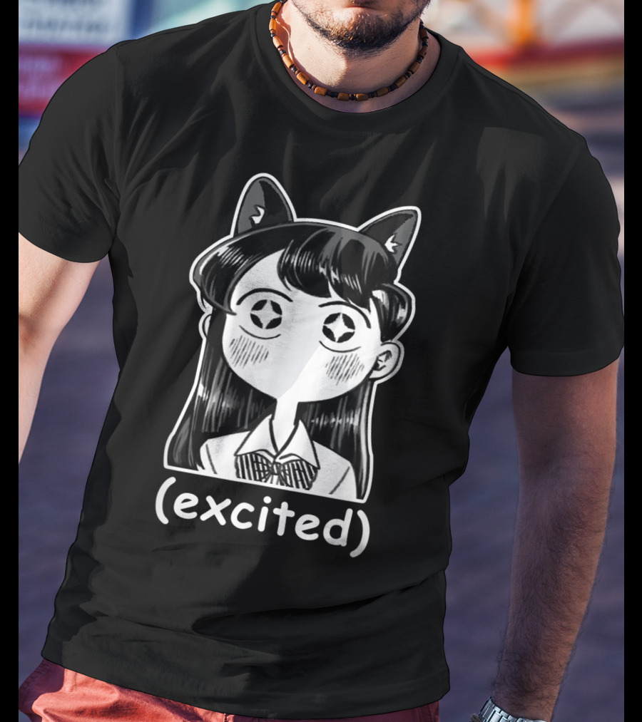Anime Manga Excited Komi San Cat Ears Meme With Excited Text T-Shirt