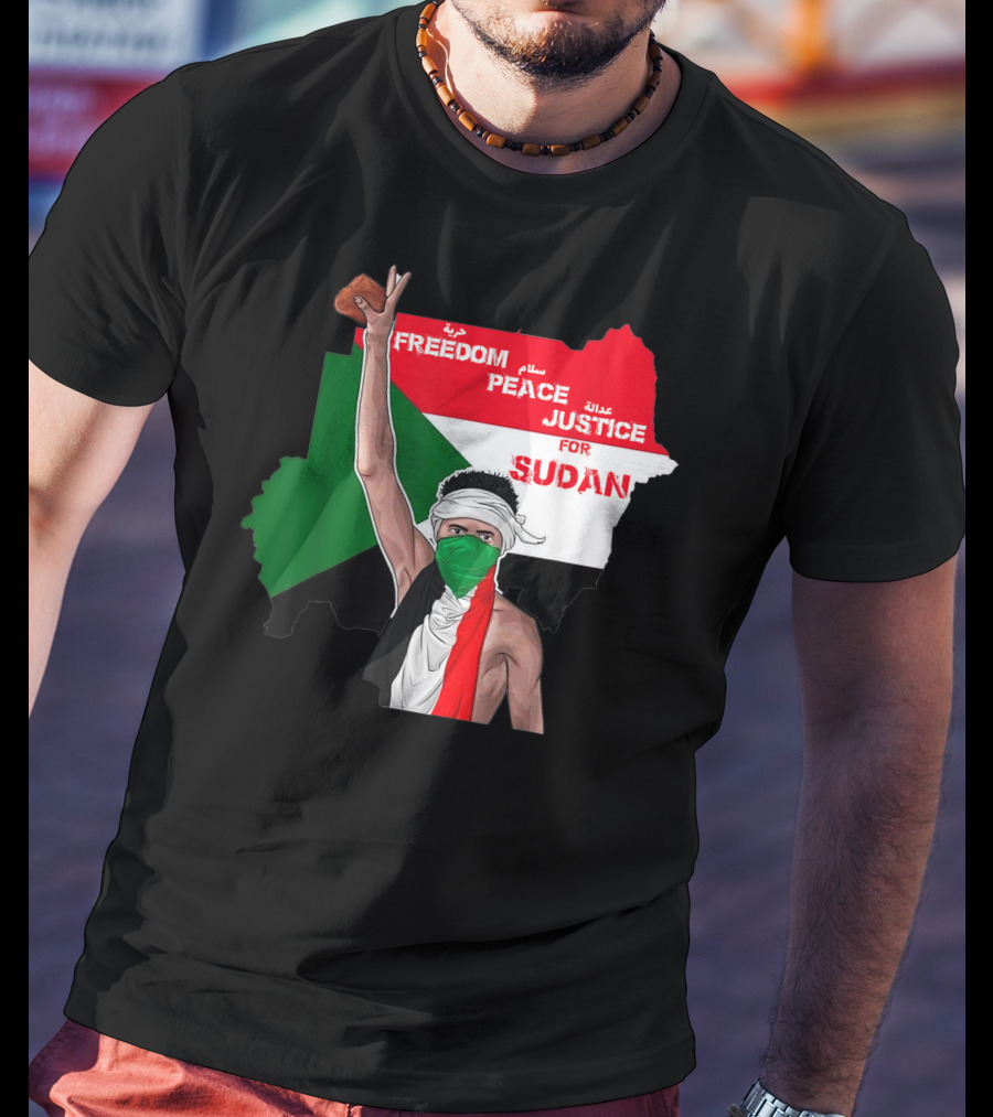 Freedom Peace Justice For Sudan Flag Arabic English Protester T-Shirt