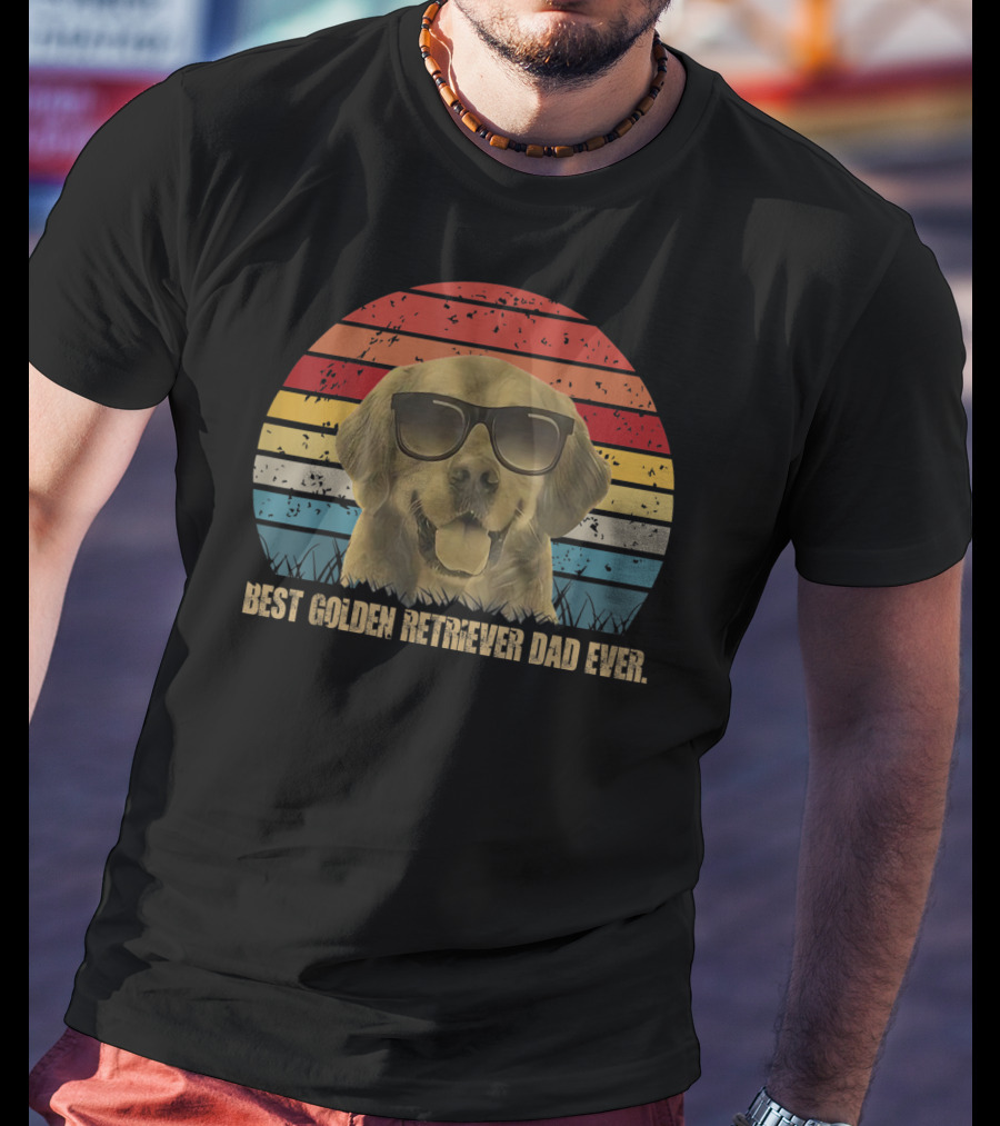 Best Golden Retriever Dad Ever Retro Sunglasses Dog Daddy Father's T-Shirt