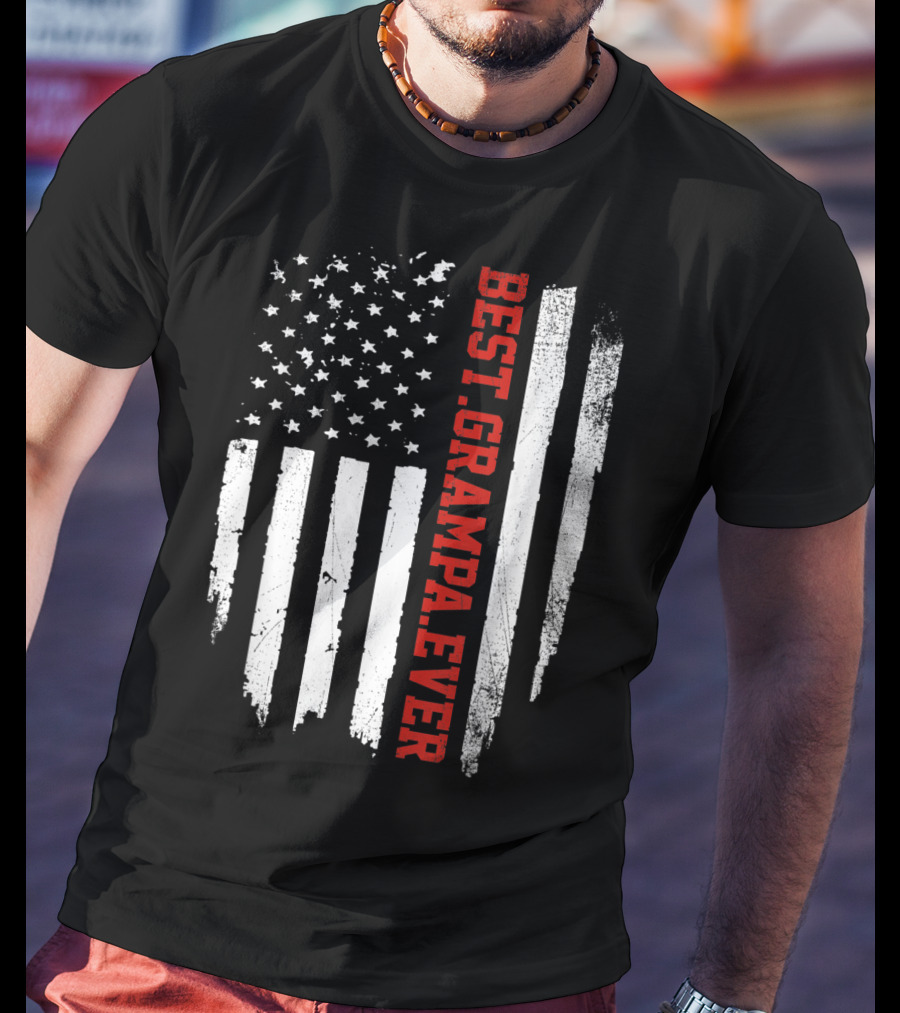 Best Grampa Ever Vintage USA Flag American T-Shirt