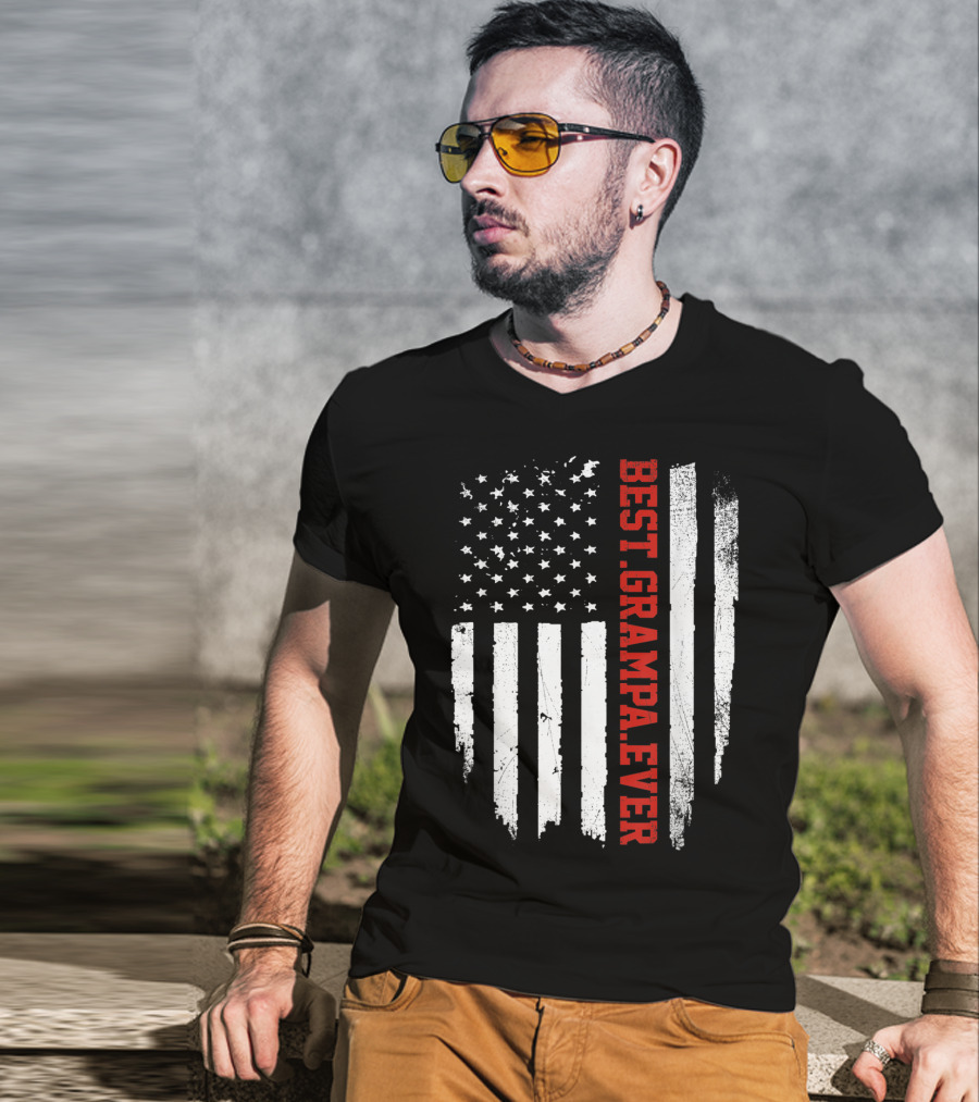 Best Grampa Ever Vintage USA Flag American T-Shirt