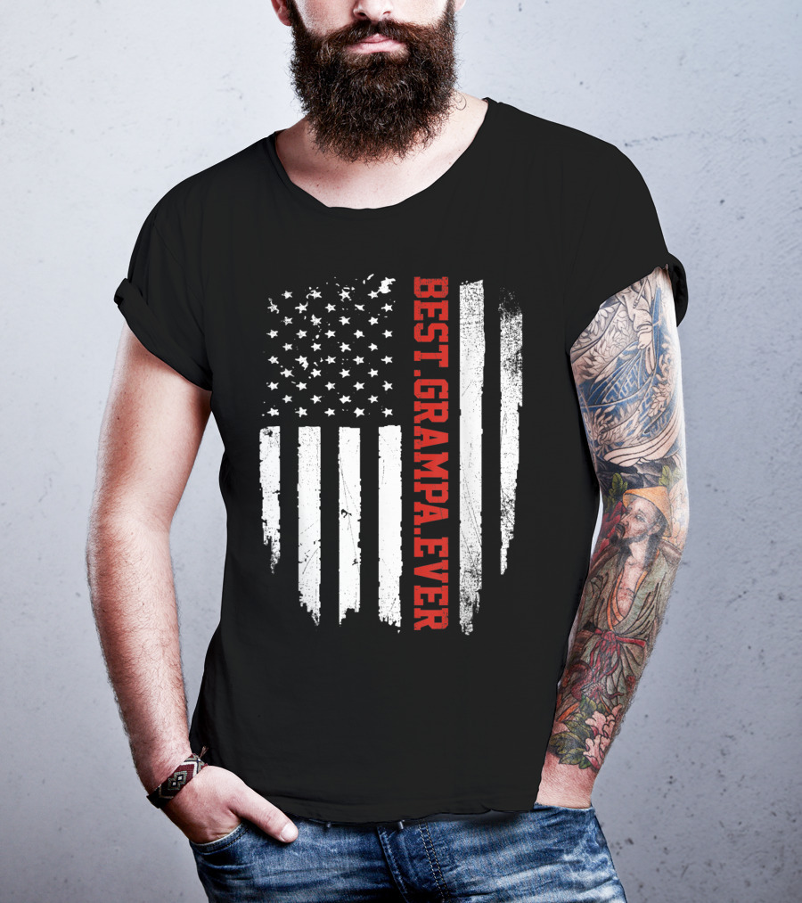 Best Grampa Ever Vintage USA Flag American T-Shirt