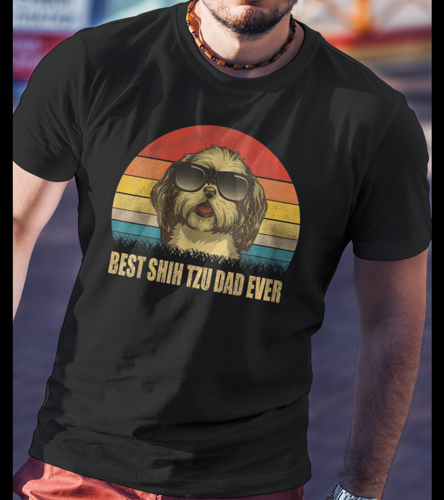 Best Shih Tzu Dad Ever Retro Sunset Sunglasses Dog T-Shirt