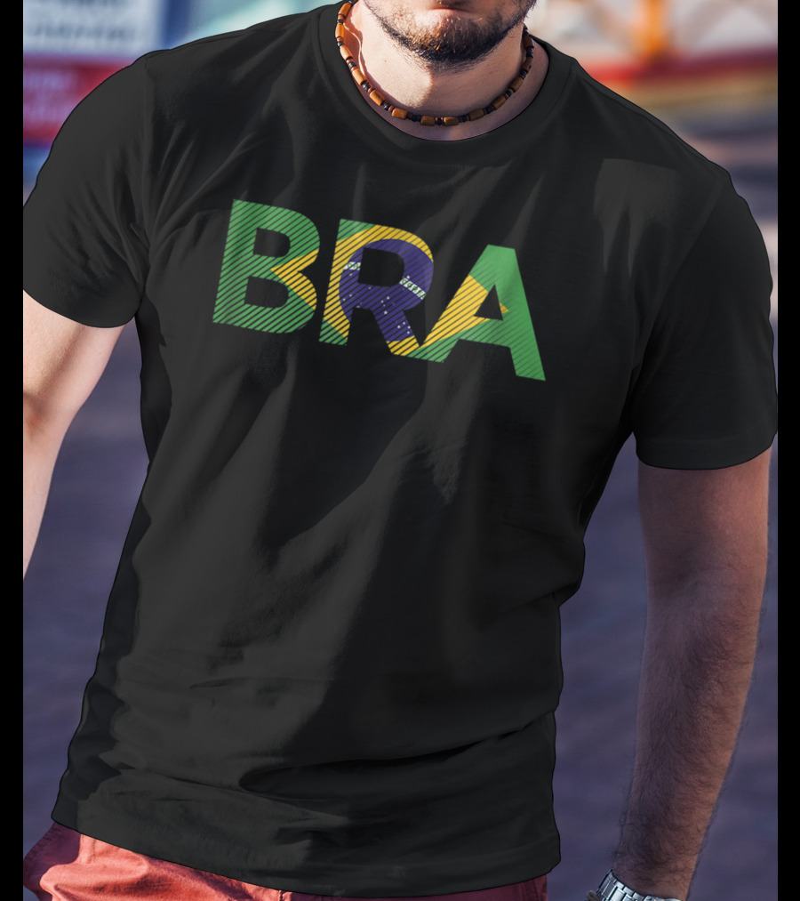 BRA Brasil Flag Styled Typography T-Shirt