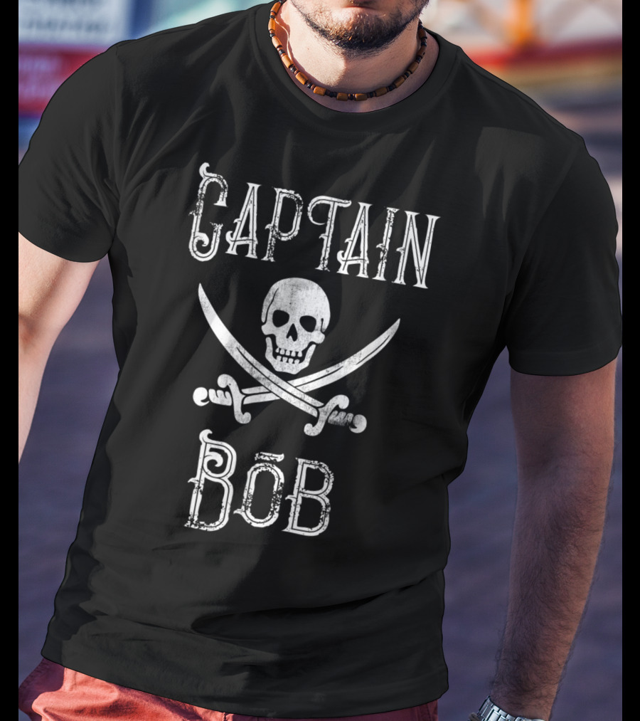 Captain Bob Skull And Crossed Swords Vintage Pirate T-Shirt