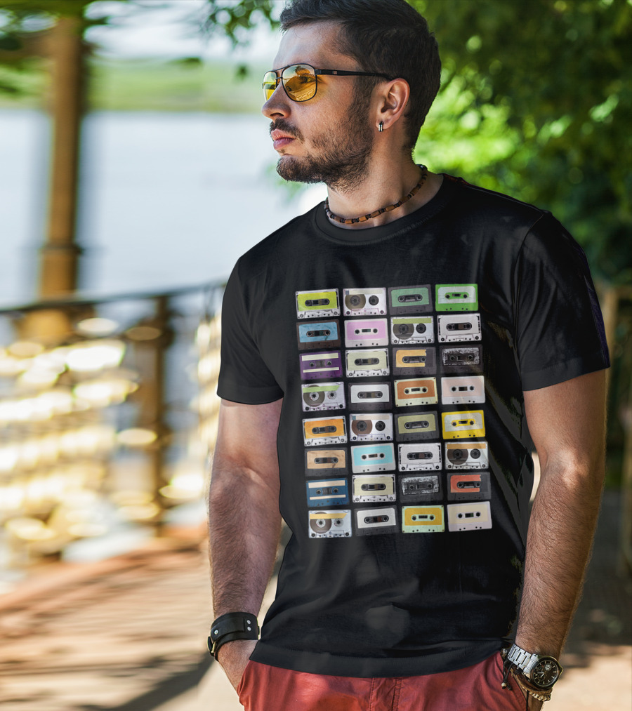 Colorful 1980s Cassette Tape Mixtapes Radio Music T-Shirt