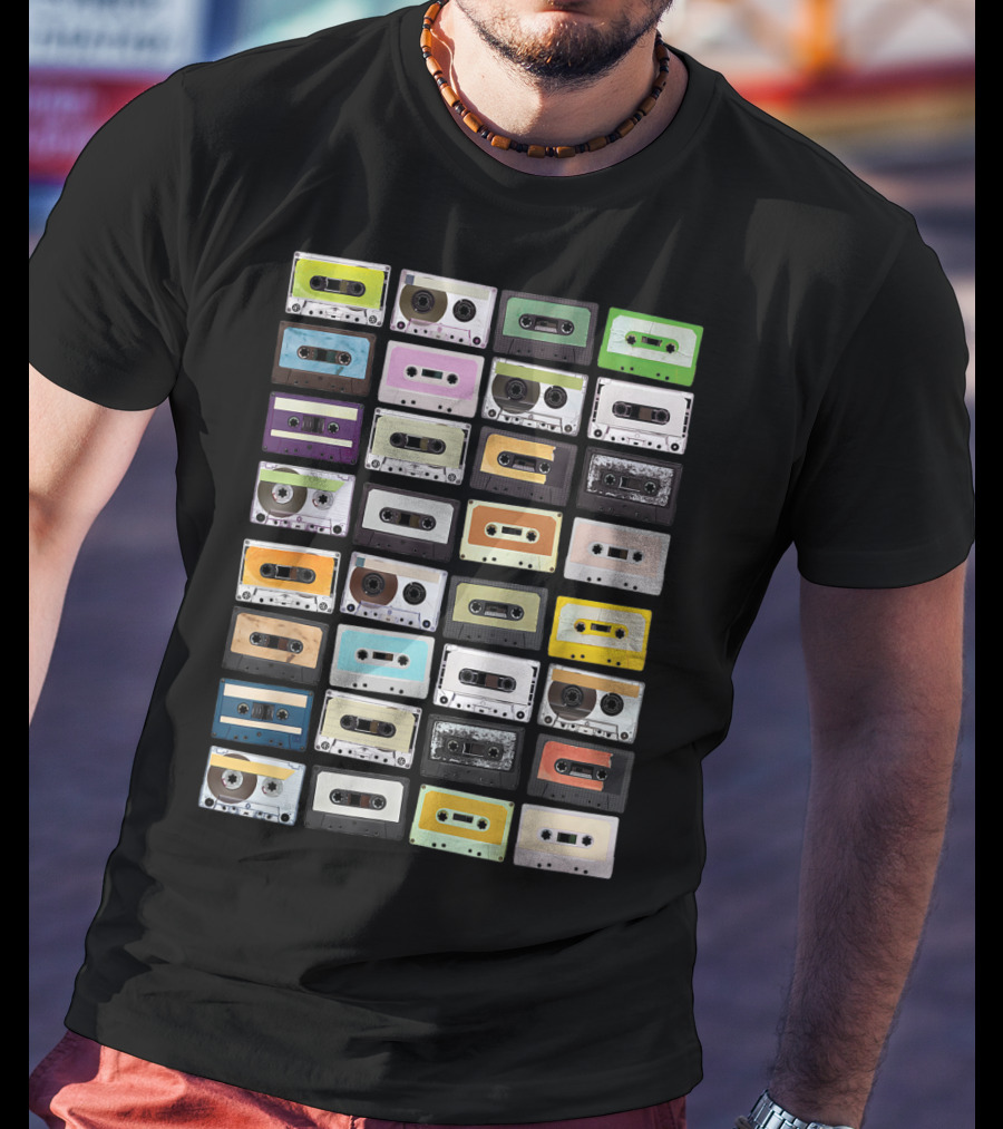 Colorful 1980s Cassette Tape Mixtapes Radio Music T-Shirt
