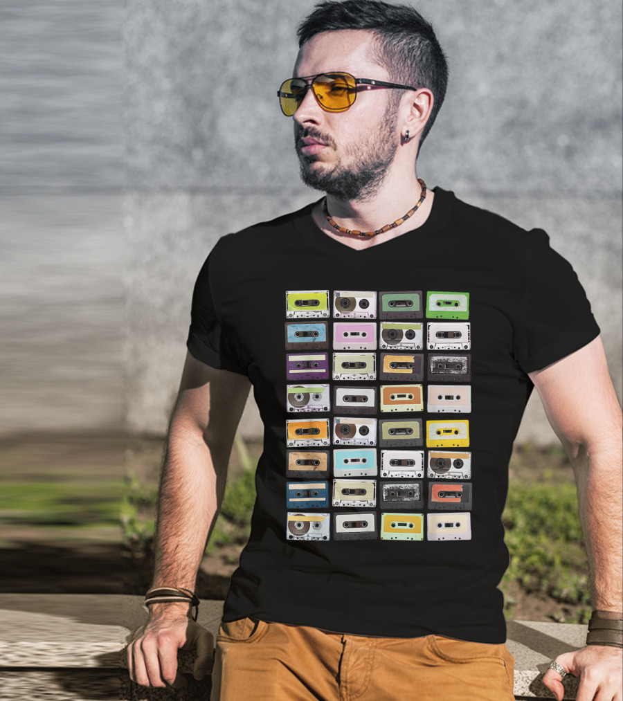 Colorful 1980s Cassette Tape Mixtapes Radio Music T-Shirt