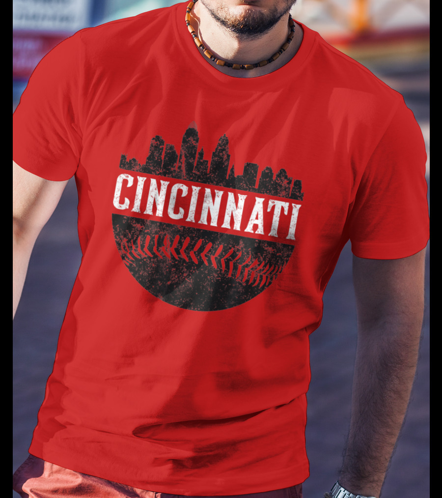 Cincinnati Ohio Skyline Baseball T-Shirt
