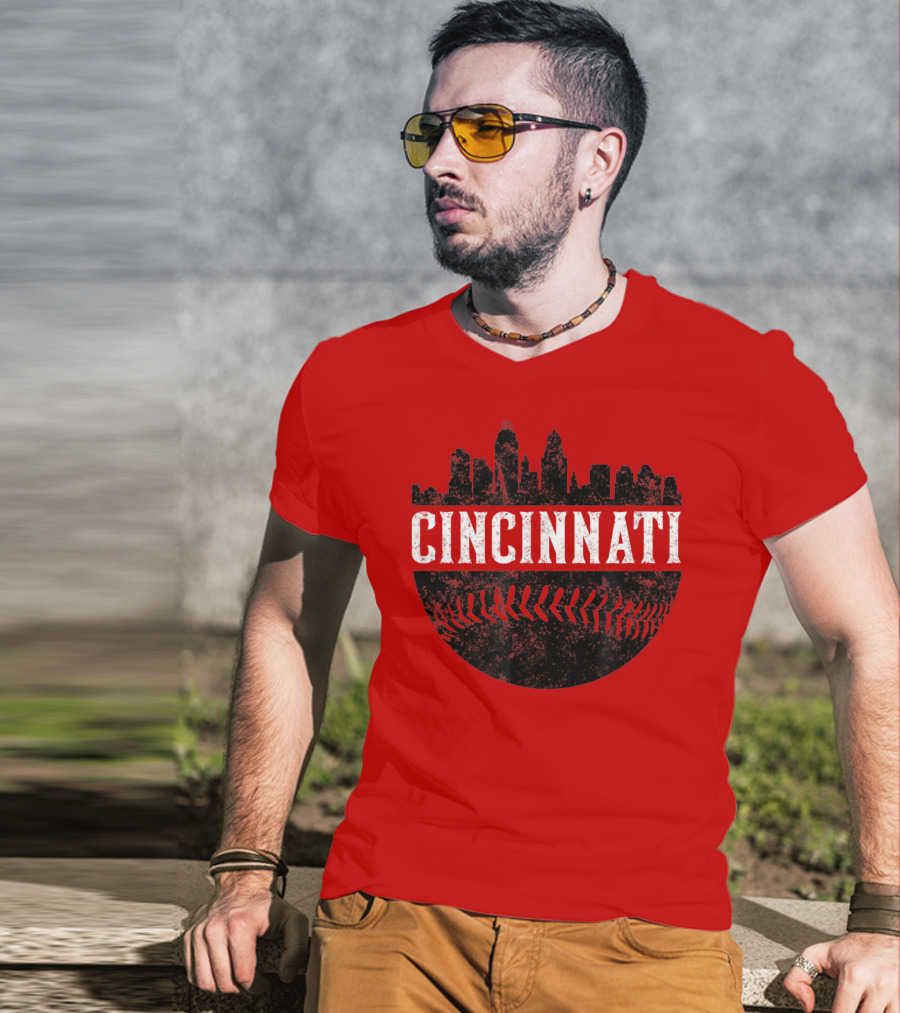 Cincinnati Ohio Skyline Baseball T-Shirt
