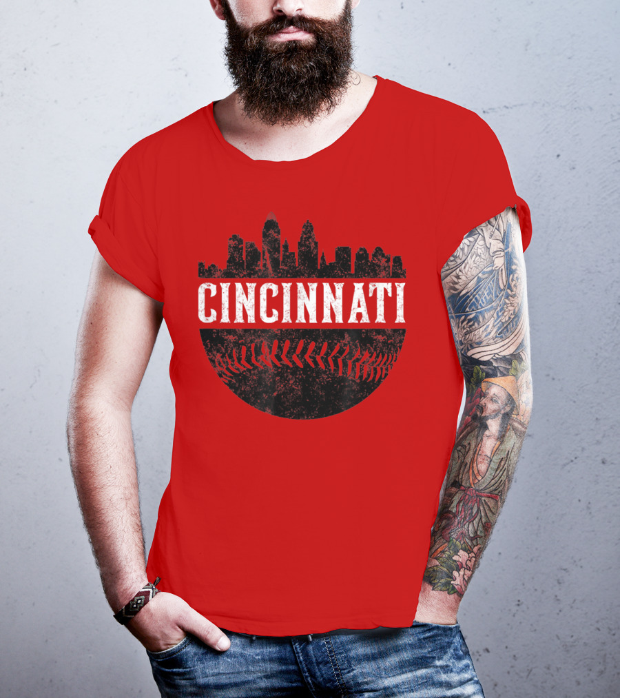 Cincinnati Ohio Skyline Baseball T-Shirt