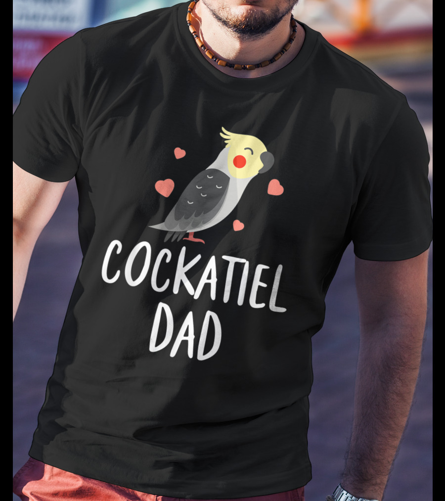 Cockatiel Dad Cute Funny Bird Lover With Hearts T-Shirt