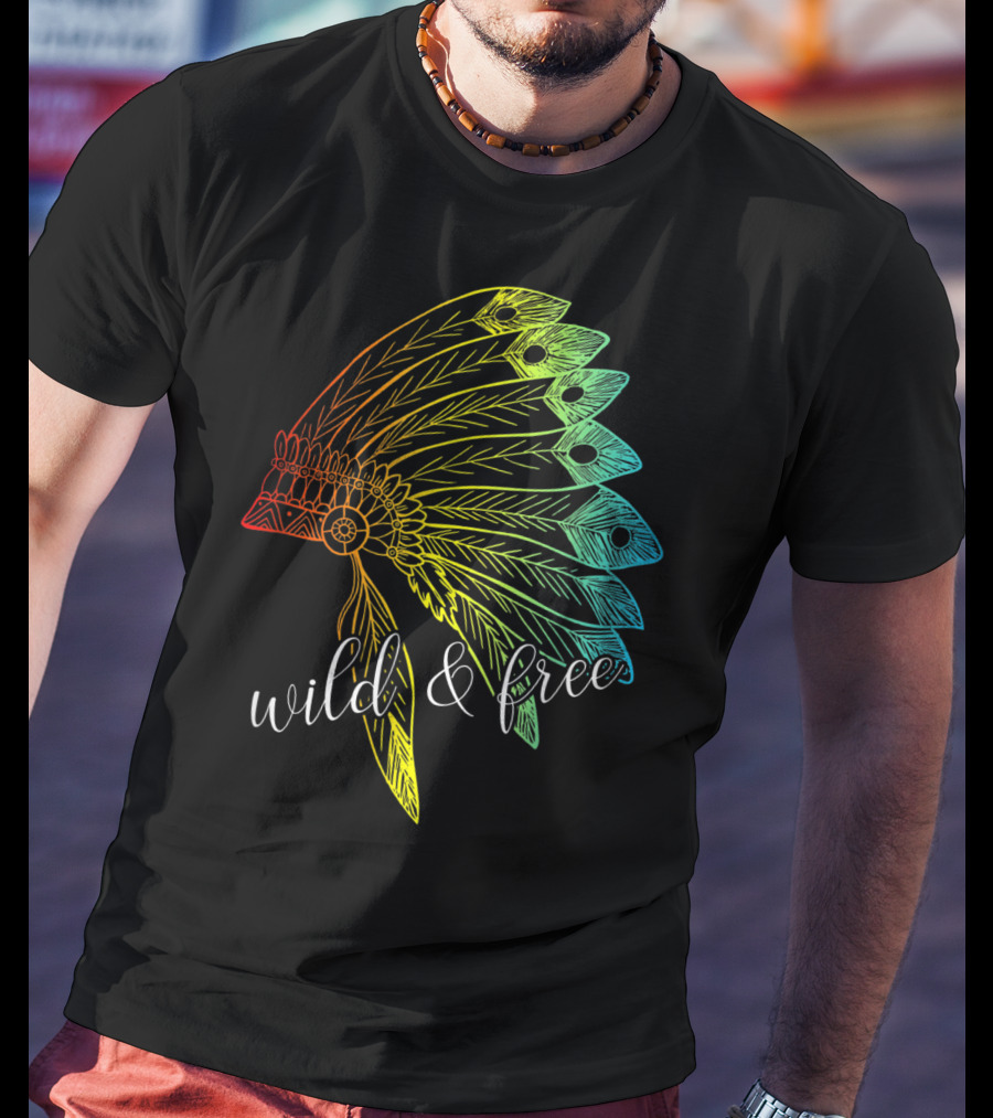 Wild And Free Colored Native American Headdress USA T-Shirt