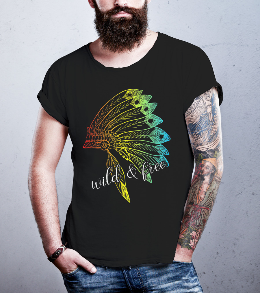Wild And Free Colored Native American Headdress USA T-Shirt