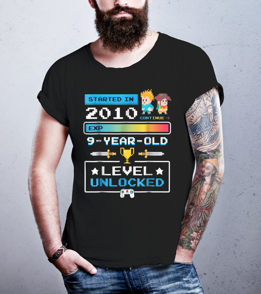 Started In 2010 9 Year Old Level Unlocked Gamer EXP Trophy T-Shirt