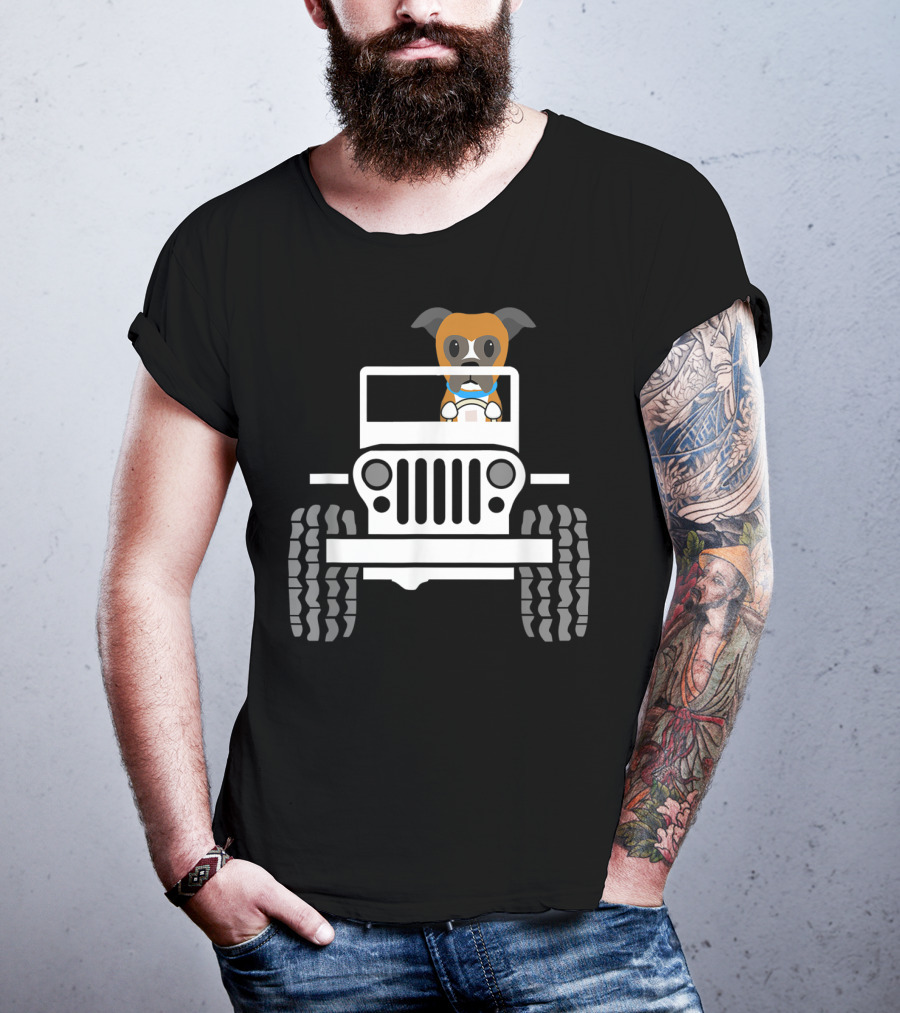 Cute Funny Boxer Dog Driving A Jeep T-Shirt