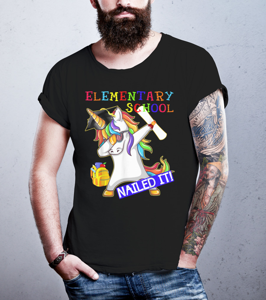 Elementary School Dabbing Unicorn Graduation Nailed It T-Shirt