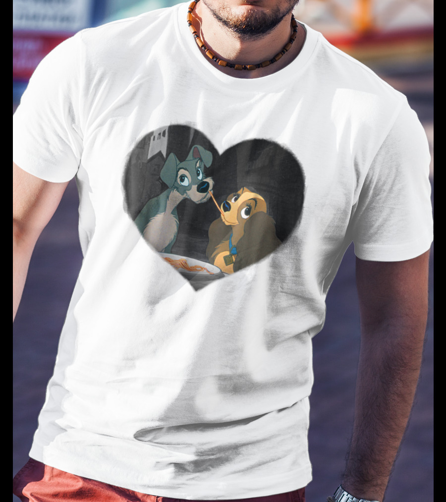 Disney Lady And The Tramp Heart Spaghetti Scene First Kiss T-Shirt