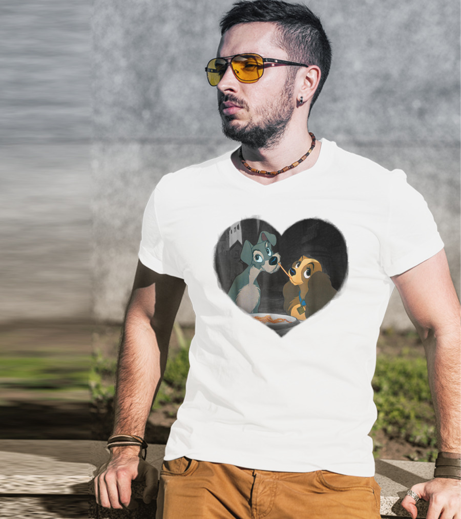 Disney Lady And The Tramp Heart Spaghetti Scene First Kiss T-Shirt