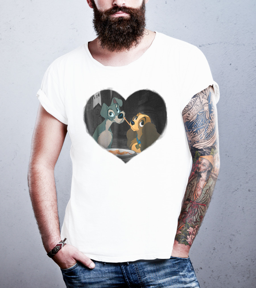 Disney Lady And The Tramp Heart Spaghetti Scene First Kiss T-Shirt