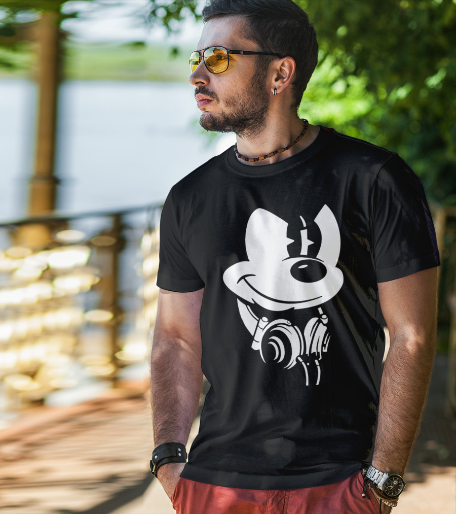 Disney Mickey Mouse Headphones Smiling Iconic Character T-Shirt