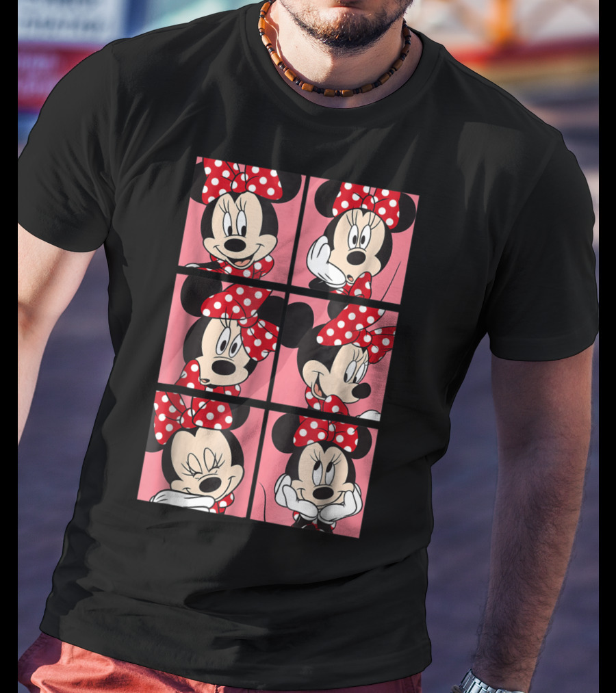 Disney Minnie Mouse Red Polka Dot Bow Pink Grid Expressions T-Shirt